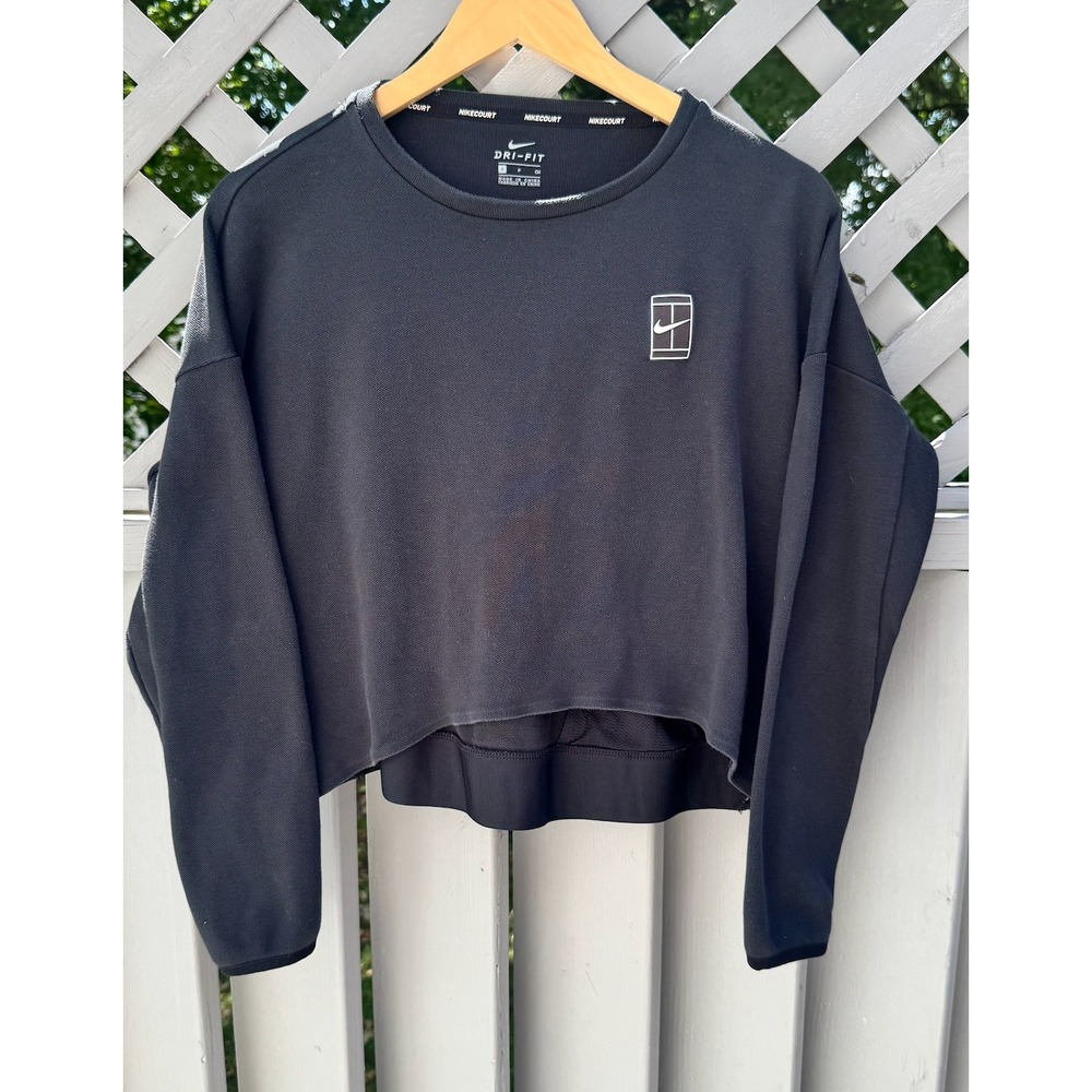 NikeCourt Dri-FIT Cropped Sweatshirt Women's Small Black Tennis Zip Pocket